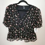 Miss Chievous Miss Chevious Blouse Floral Cropped Black Buttons V-Neck Casual Neutral Photo 8