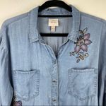 Knox Rose Boho Chambray Button Down Top Floral Embroidered Sz XXL Photo 6