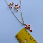 14k Gold Filled Candy Cane Necklace Earrings Set Red Photo 5