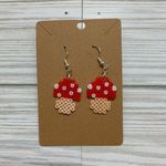 Handmade Mushroom Pixel Perler Bead Earrings, Novelty Earrings Photo 0