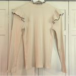 Loft pointelle white ribbed ruffle sleeve top size medium Photo 2