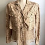 Cache Vintage 90s Silk Snakeskin Print Blouse Horn Buttons Sheer Medium Photo 0