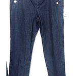 Anne Klein Ann Klein denim trouser pants jeans gold buttons military sz 12 stretch hi-rise Photo 0