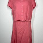 120% Lino 3 Piece Linen Set Top Tank Skirt 46/48 Pink Midi Vintage Embroidered Size undefined Photo 1