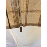 Maniere De Voir Jacket Womens 10 Brown Wool Plaid Zip Back Faux Leather Hooded Photo 6