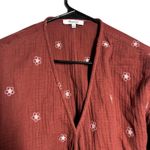 Madewell  Embroidered Gauze Wrap Top Rust Floral Balloon Sleeve Tie Front S Photo 5