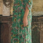 Free People  Bohemian Billowy Earthfolk Maxi Dress Fall Floral Jade Green Medium Photo 0