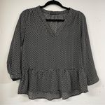Harlowe $ Graham Harlowe & Graham Black & White Peplum 3/4 Sleeve Boho Blouse Shirt Top Womens XS Photo 0