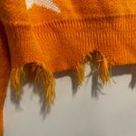 Zaful  Star Print Cropped Chewed Hem Sweater Orange and White LongSleeve One Size Photo 11