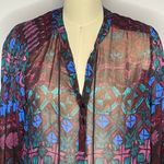 Lucky Brand Sheer Boho Tassel 1/4 Button Down Blouse- Size Medium Photo 1