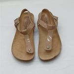 Cordani Gene Thong Wedge Sandal Womens 5.5 Tan Patent Leather Platform Shoes Photo 4