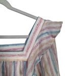 CHAPS  Women Sz L Blouse Striped Boho Square Neck Ruffle Peasant Shirt 3/4 Sleeve Photo 3