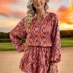 Boutique Vibrant Orange and Purple Aztec Patterned Long Sleeve Romper, Sz S Photo 3