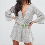 Surf Gypsy ‎ Blue Spotted Print Colorful Tassels Flare Sleeves Tie Front Romper M Photo 0