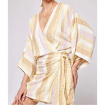 l*space L Pfeiffer Wrap Dress Golden Days Stripe Metallic Size XS Photo 1