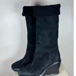 Hogan Suede Wedge Black Boots 37.5 Designer Leather Sherpa Lined Ski Snow Luxury Size 7.5 Photo 3