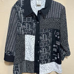 Allison Daley Black White Abstract Print Button Down 3/4 Sleeve Top Photo 0