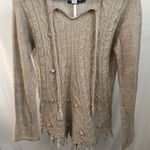 prAna  Womens Cable Knit Tassel Sweater M Long Sleeve Gray‎ Boho Casual B11 Photo 0