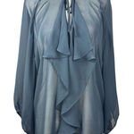 AQUA  Sheer Blue Ruffle Blouse Womens M Long Sleeve Chiffon Top Romantic Boho Photo 0