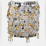 RABANNE Round & Star Sequined Mesh Mini Skirt In Silver Gold Size 2 Photo 0