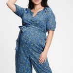Gap Navy Blue Floral Maternity Jumpsuit Photo 0