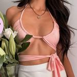 Beginning Boutique  Niomi Wrap Tie Crop Top in Baby Pink Photo 0