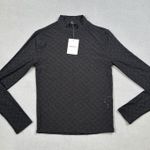 Forever 21 NWT  Top Shirt Womens S Black Long Sleeve Mock Neck Knit Eyelet Tee Photo 0