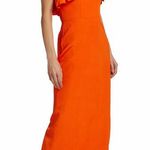 Monique Lhuillier ML Ruffled Faille Red Orange Strapless Midi Dress Size 6 Photo 0