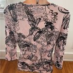 Armand Thiery Affinites French pink novelty newspaper boho blouse, size 2 art Photo 2