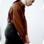 ZARA  Faux Leather Button Down Shirt Blouse Top Brown Size S NEW Photo 4