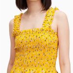 Kate Spade Tank Fleurette Toss Smocked Top 100% Cotton Floral Yellow XS Photo 0