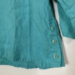 Flax  Turquoise Blue knit Linen side button Long sleeve top size SMALL Photo 2