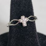 Silver Steel Dainty Ring with Crysta Cross Photo 0
