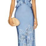 ROCOCO SAND Cross Back Peplum Maxi Dress in Light Blue Large New Womens Satin Go Photo 0