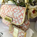 Coach  Elegant Cream and Gold Designer Shoulder Bag and card case/keychain Photo 3