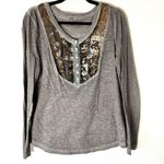 Free People  Tiger Eyes Metallic Sequin Gray Long Sleeved Top Size Medium Photo 0