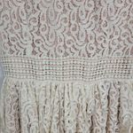 Darling Lace Skater Dress Medium White Nude Swing Skirt Lined Raw Hem Mini Tan Photo 6