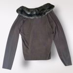 White Stag  Vintage Brown Faux Fur V Neck Sweater Size L‎ y2k Indie neutral Photo 2