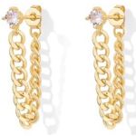 Boutique Solitaire Curb Chain Drop Front Back Earrings | 18k Yellow Gold‎ Filled Photo 0