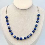 Handmade  Blue Beaded Necklace Faux Pearl Silver Tone 18” Photo 0