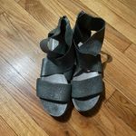 Eileen Fisher Leather Pewter Gunmetal Crisscross Straps Smart Sport Sandal Metallic zip open toe wedge platform coastal Photo 1