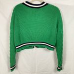 Forever 21 Womens L Green Chunky Cable Knit Varsity Crop Cardigan Tennis Preppy Photo 1
