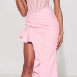 Miss Circle Junia Lace Corset Ruffle Hem Maxi Dress Asymmetrical Pink Medium Photo 0