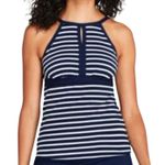 LANDS' END Blue White Stripe Keyhole High Neck Tankini Molded Cups Women's 4 Photo 0