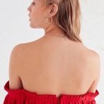 Urban Outfitters Off The Shoulder Ruffle Red Romper Red Pleated Photo 3