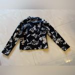 Chico's  Black Silk Blazer with White Stitched flowers size 0 open Photo 6