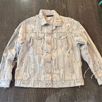 True Religion  Women's Distressed Denim Jacket Blue Size M Casual Button Front Photo 3