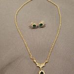 Gold and Jewel Pendant Necklace and Earrings Set Photo 0