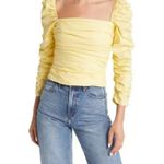Reformation ππ Joi Ruched Stretch Organic Cotton Top ~ Zest Yellow 2 NWT Photo 0