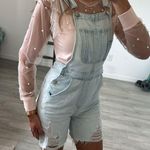 H&M NWOT light wash denim blue boho high rise 90’s overall Shorts size XS Photo 1